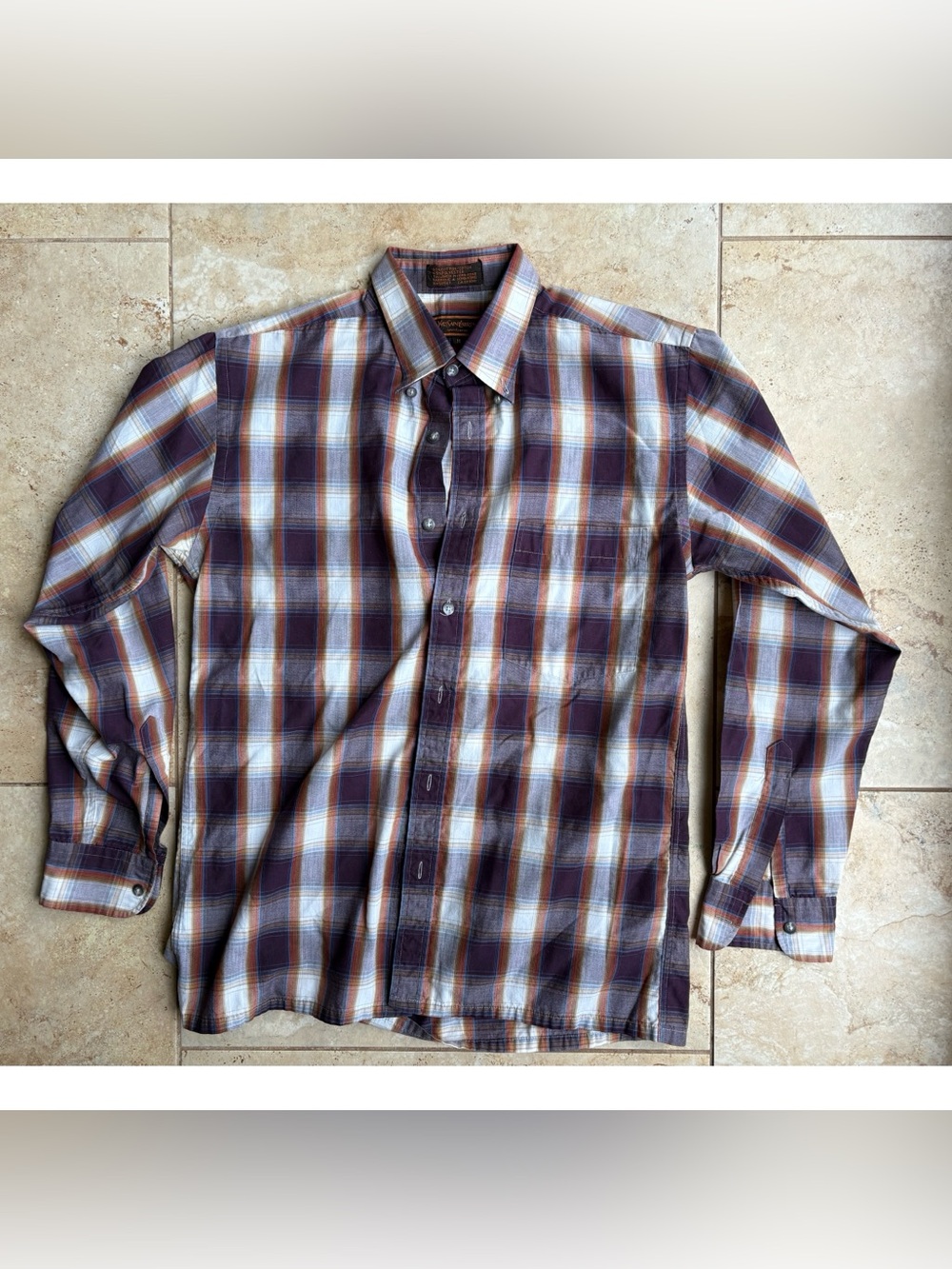 Yves Saint Laurent Brown & Blue Plaid Button-Down Shirt Size Medium